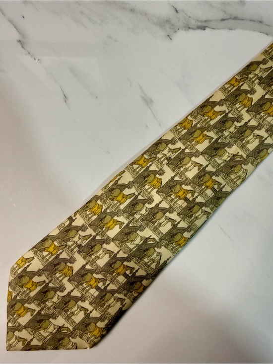 Hermes Other - Hermes Silk Patterned Men's Tie in Yellow and Beige